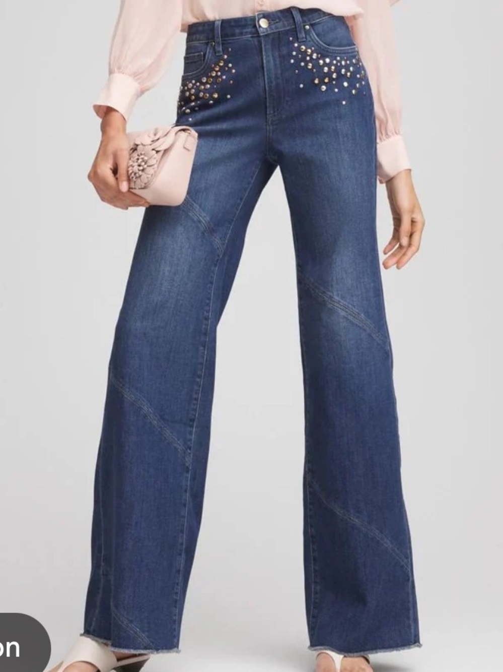 Chico’s Wide Leg Jeans Embellished High Rise Flare Stretchy Womens Size 6